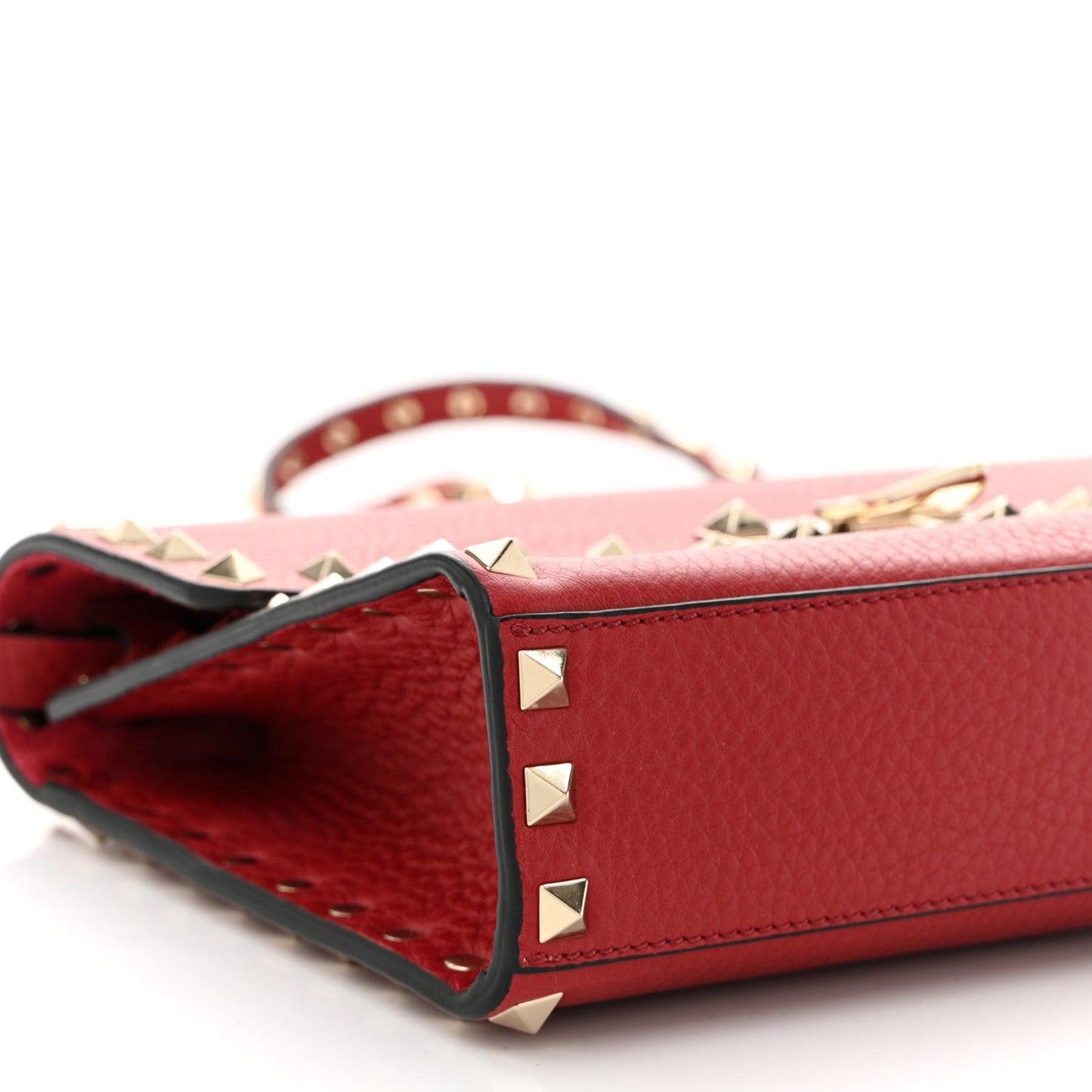 Pebbled Calfskin Medium Rockstud Flip Lock Crossbody Bag Red