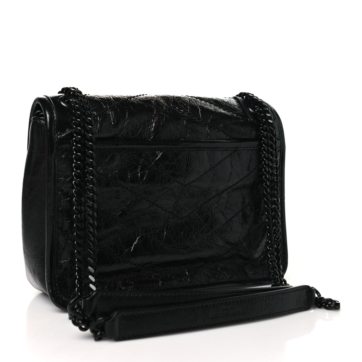 Crinkled Calfskin Matelasse Monogram Baby Niki Chain Satchel Black