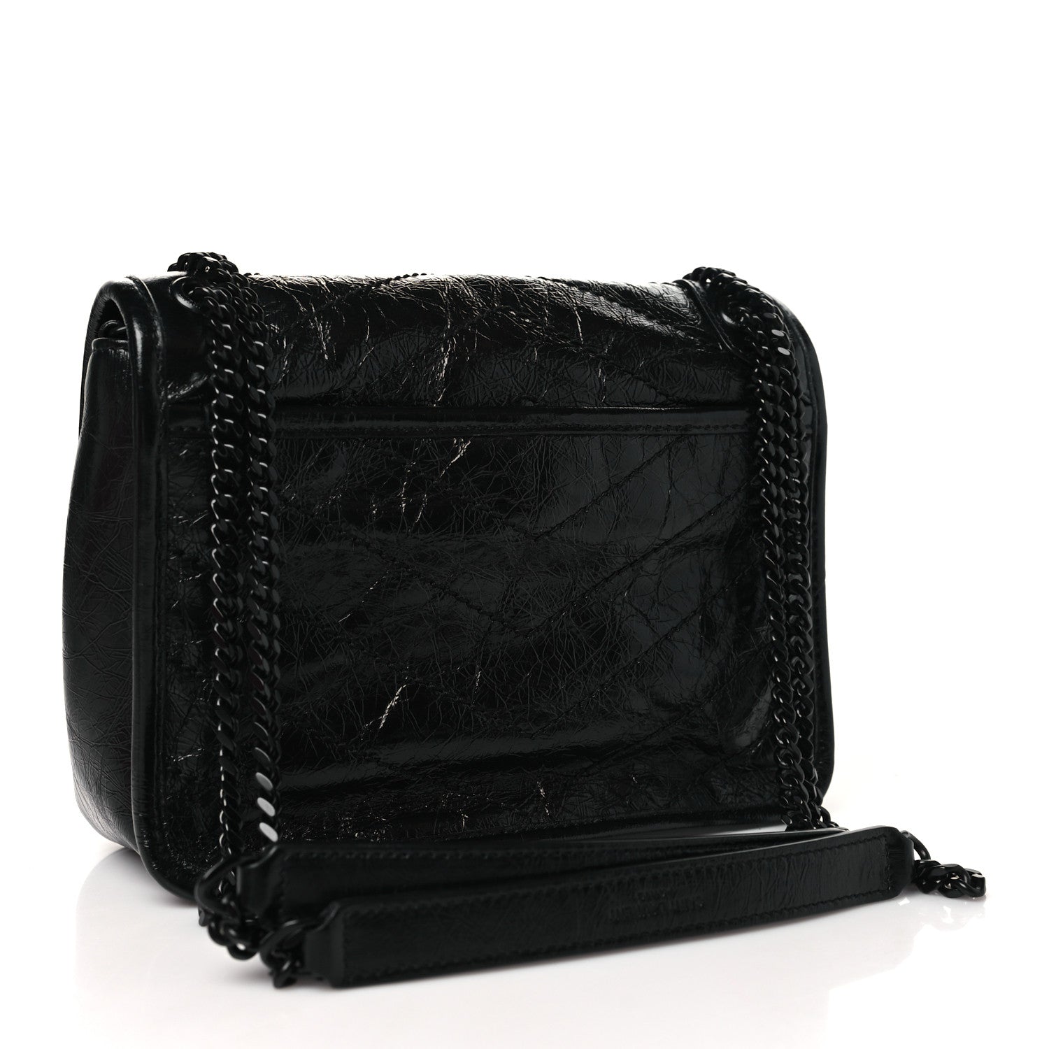 Saint Laurent Crinkled Calfskin Matelasse Monogram Baby Niki Chain Satchel Black 3 of 10
