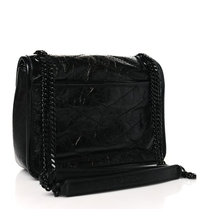 Saint Laurent Crinkled Calfskin Matelasse Monogram Baby Niki Chain Satchel Black 3 of 10