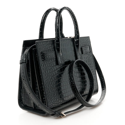 Saint Laurent Calfskin Crocodile Embossed Nano Sac De Jour Black 2 of 11