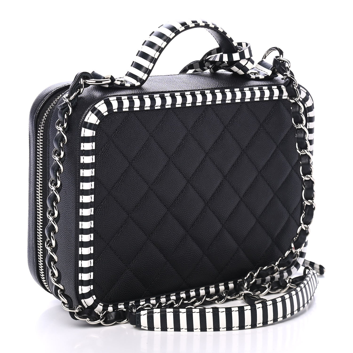 Chanel Caviar Quilted Striped Medium CC Filigree Vanity Case Black White 2 of 4