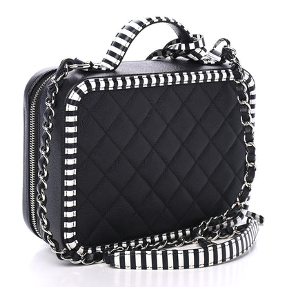 Chanel Caviar Quilted Striped Medium CC Filigree Vanity Case Black White 2 of 4