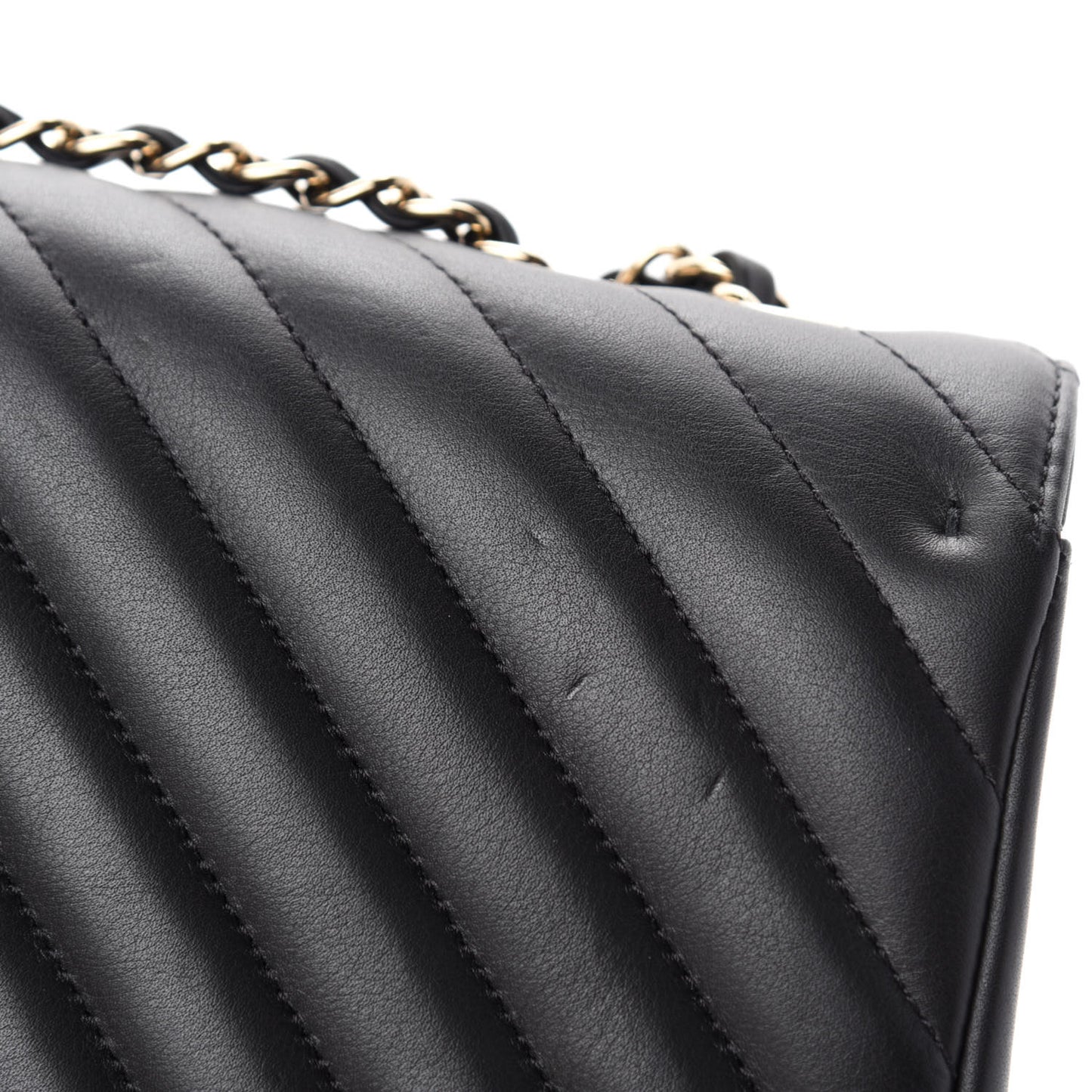 Calfskin Chevron Quilted Large Statement Flap Black