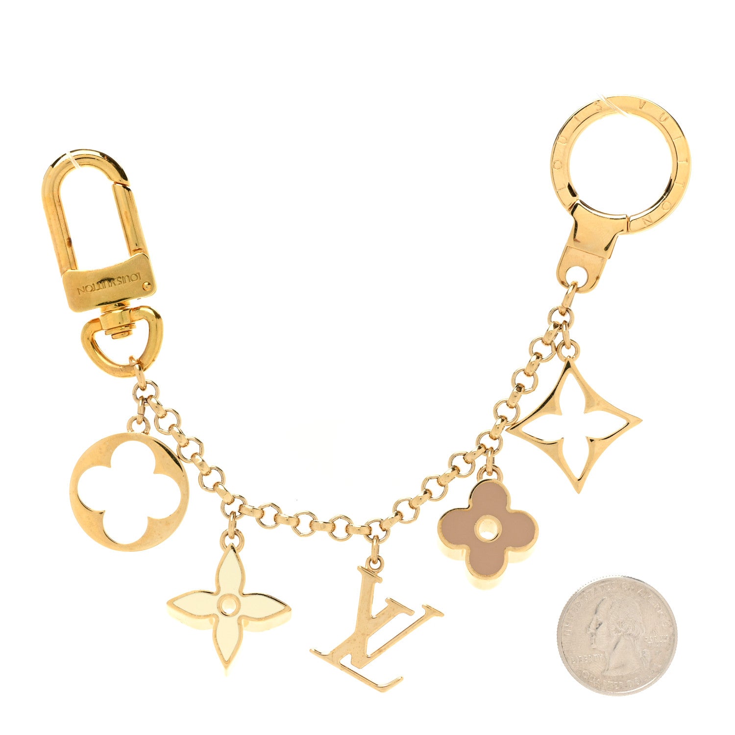 Louis Vuitton Brass Enamel Fleur De Monogram Bag Charm Chain Gold 2 of 3