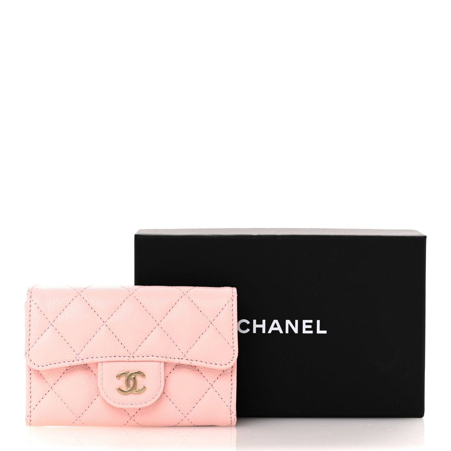 Caviar Quilted Flap Card Holder Wallet Light Pink