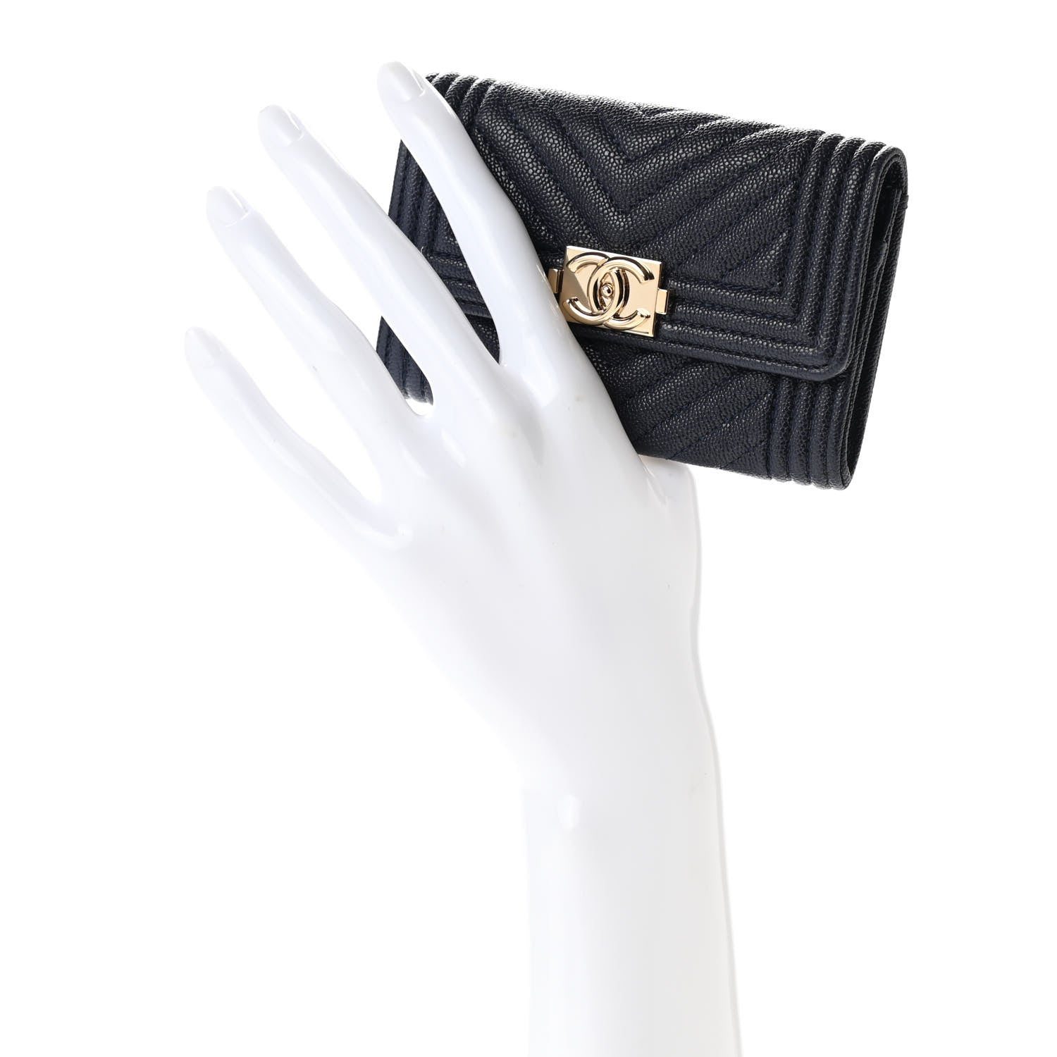 Chanel Caviar Chevron Quilted Boy Card Holder Wallet Navy 6 of 9