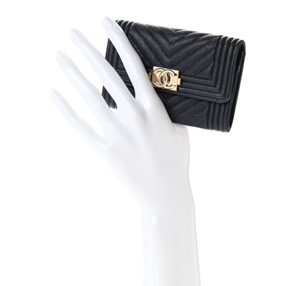 Chanel Caviar Chevron Quilted Boy Card Holder Wallet Navy 6 of 9