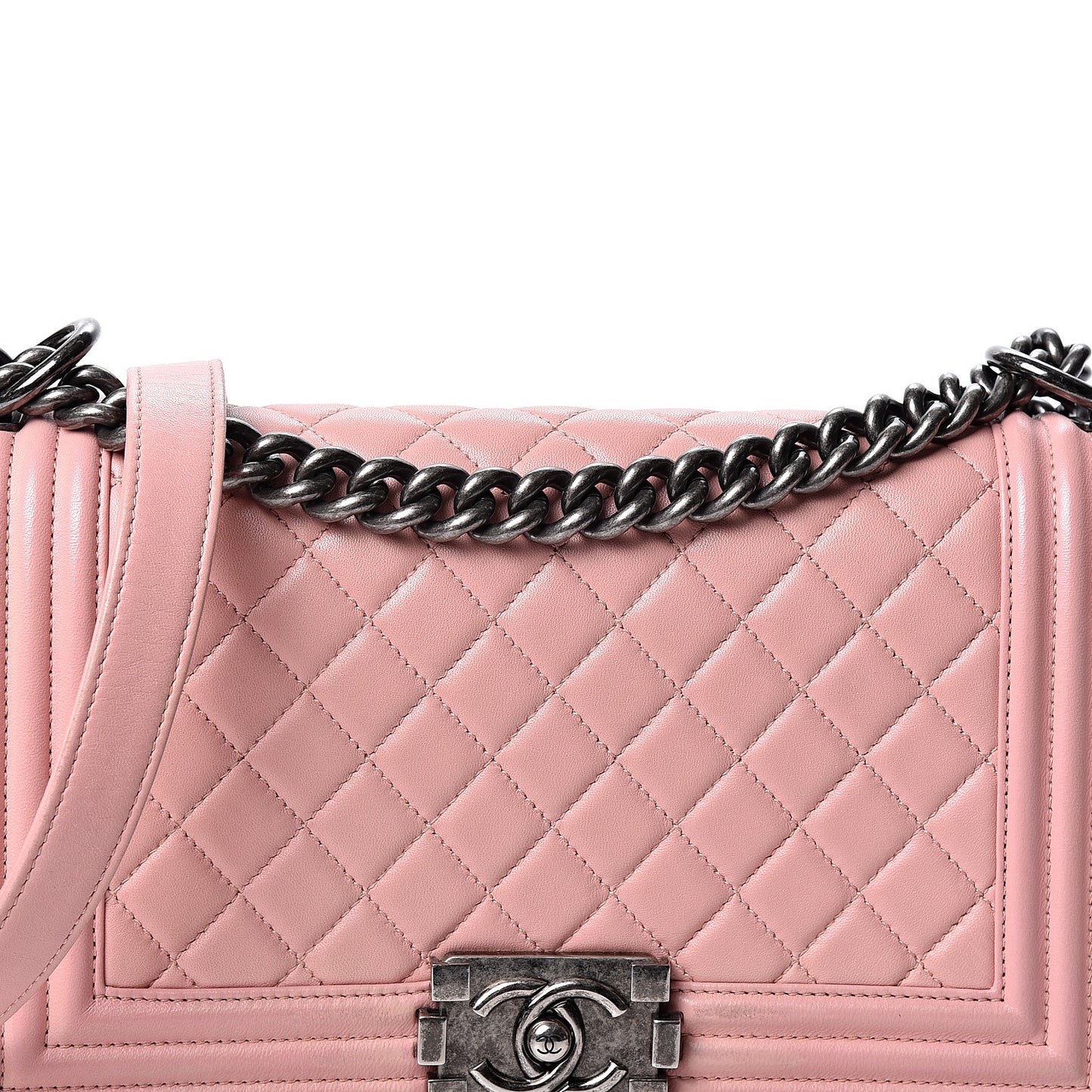 Lambskin Quilted Medium Boy Flap Light Pink