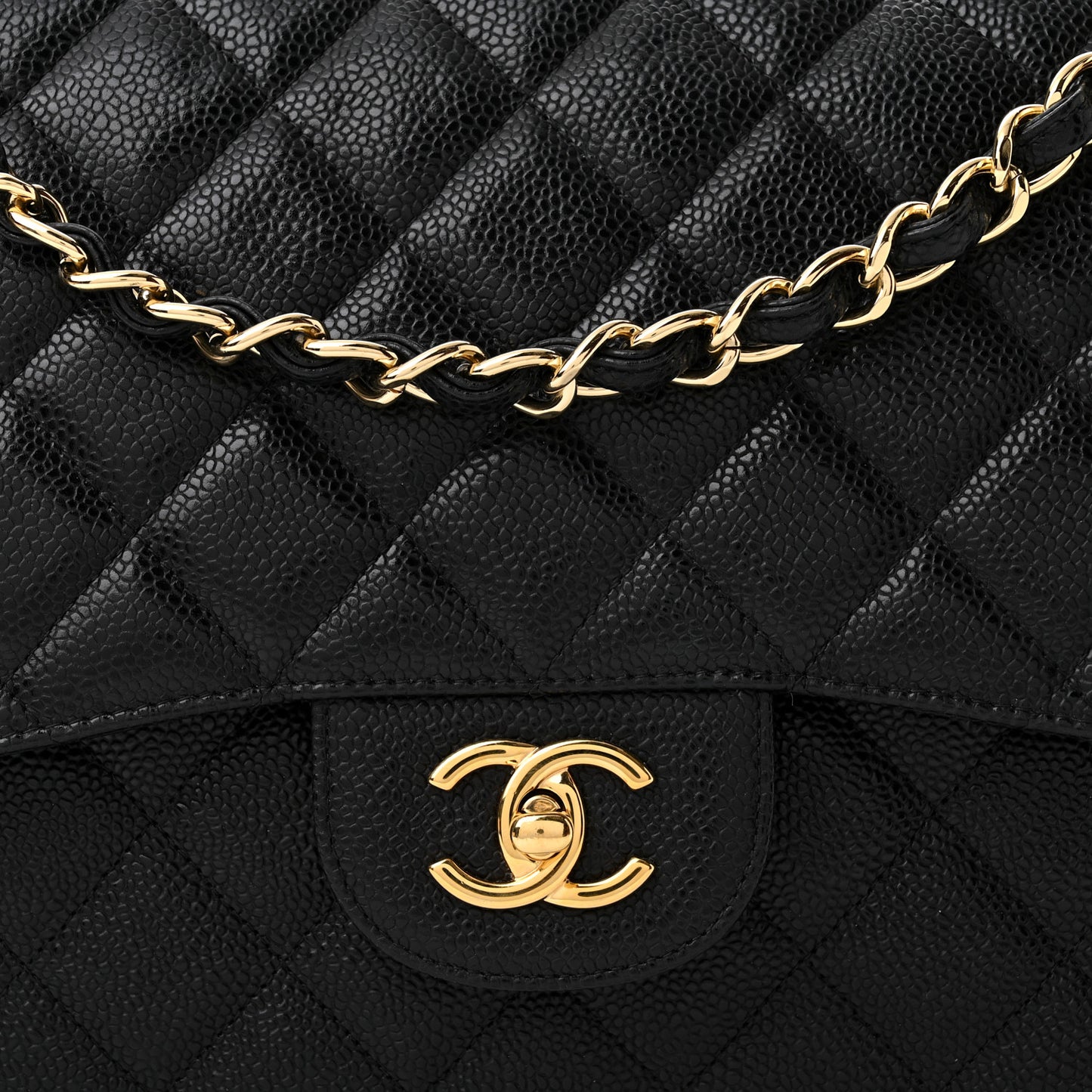 Caviar Quilted Jumbo Double Flap Black