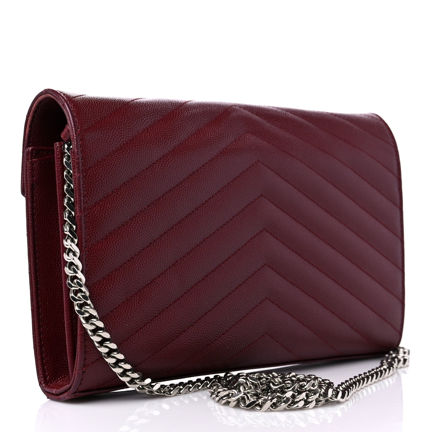 Grain De Poudre Matelasse Chevron Monogram Chain Wallet Palissandre