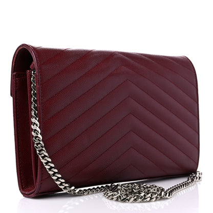 Saint Laurent Grain De Poudre Matelasse Chevron Monogram Chain Wallet Palissandre 3 of 14