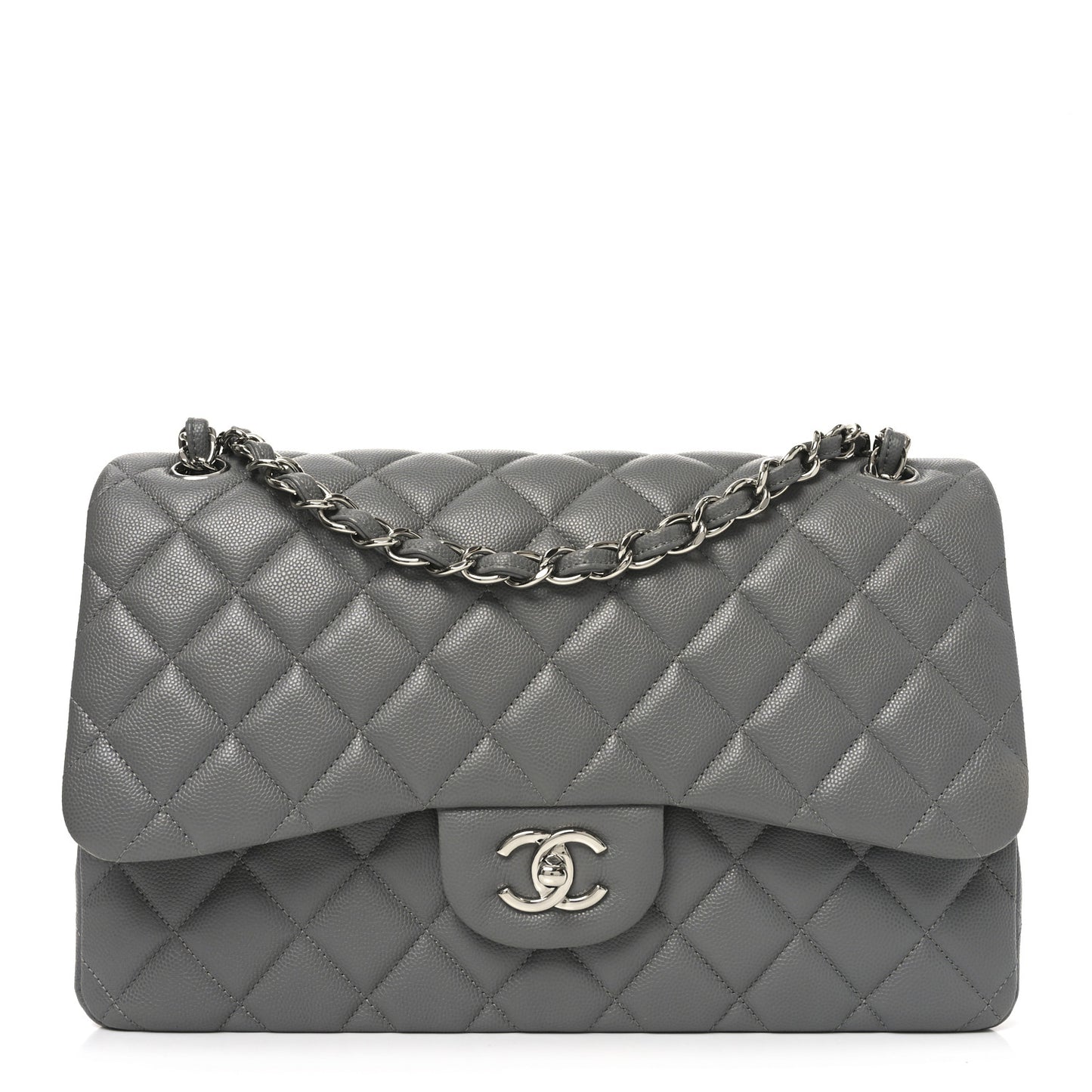 Caviar Quilted Jumbo Double Flap Dark Grey