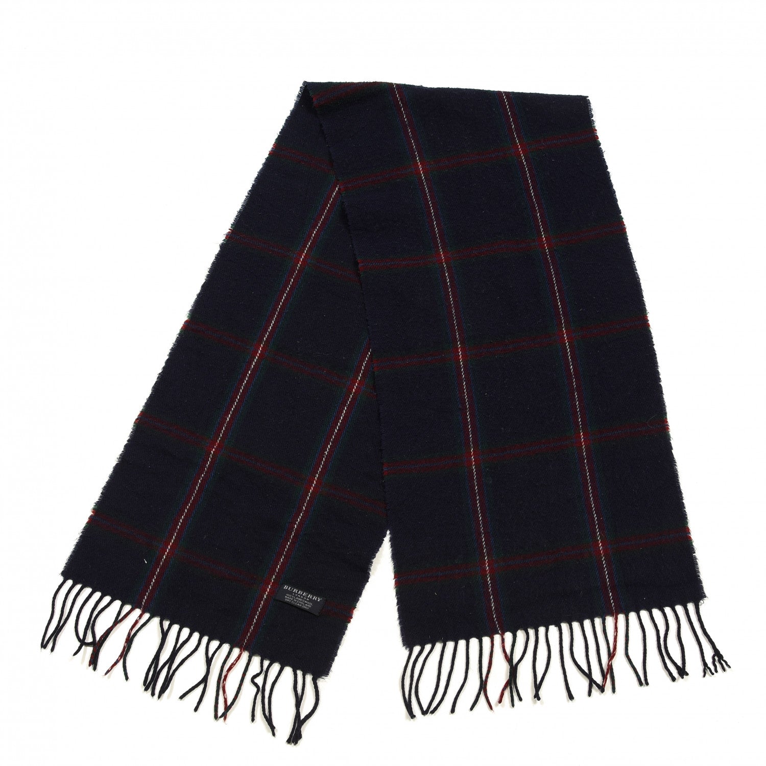 Burberry Lambswool Check Fringe Scarf Navy 2 of 3