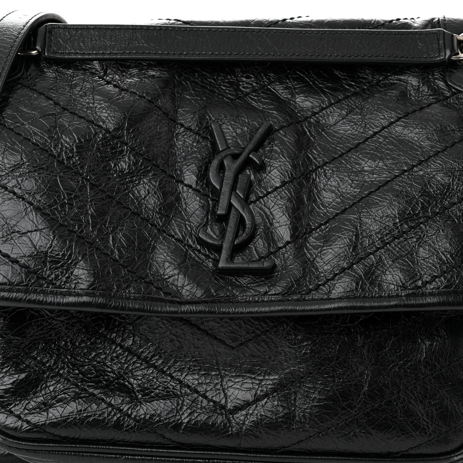 Saint Laurent Crinkled Calfskin Matelasse Monogram Medium Niki Chain Satchel Black 8 of 10