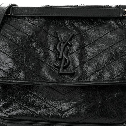 Saint Laurent Crinkled Calfskin Matelasse Monogram Medium Niki Chain Satchel Black 8 of 10