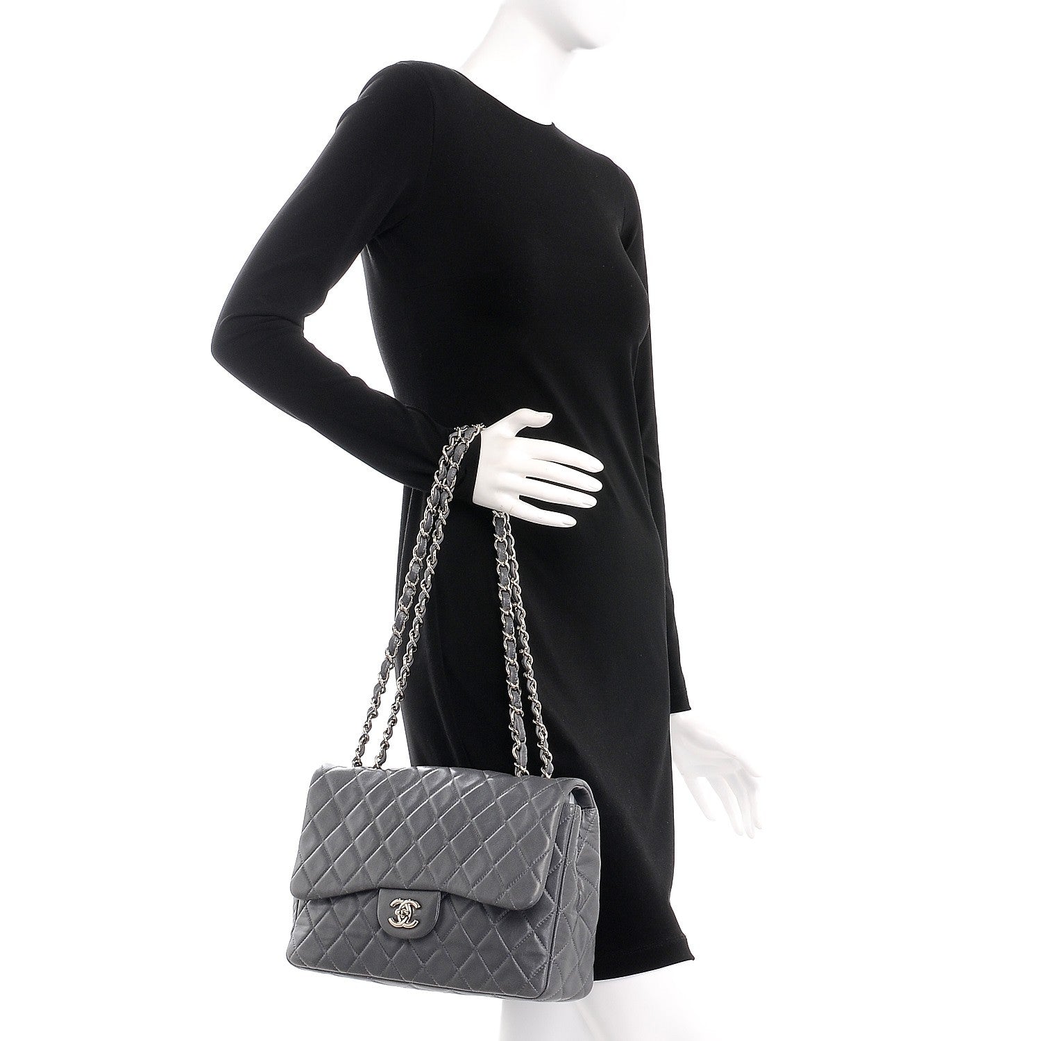 Chanel Lambskin Quilted Jumbo Single Flap Grey 3 of 8