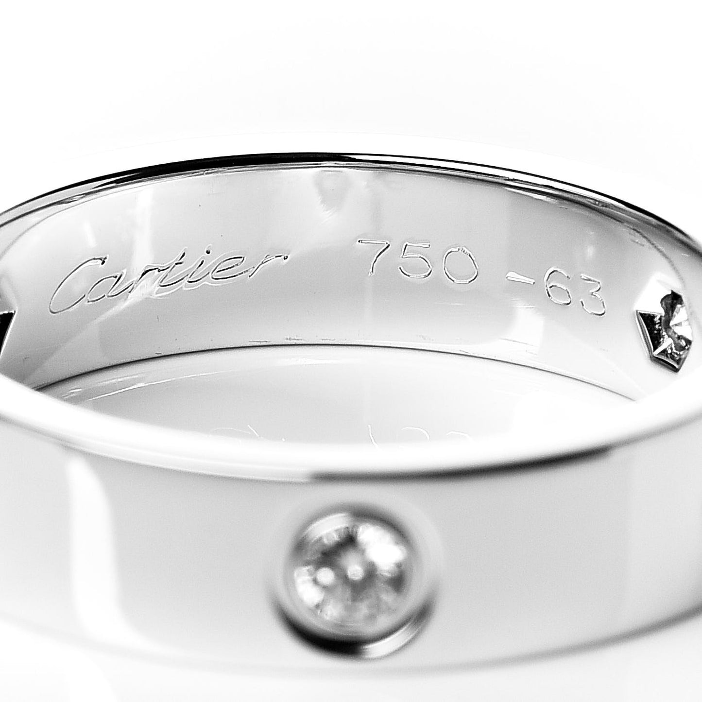 18K White Gold 3 Diamond 5.5mm LOVE Ring 63 10.25