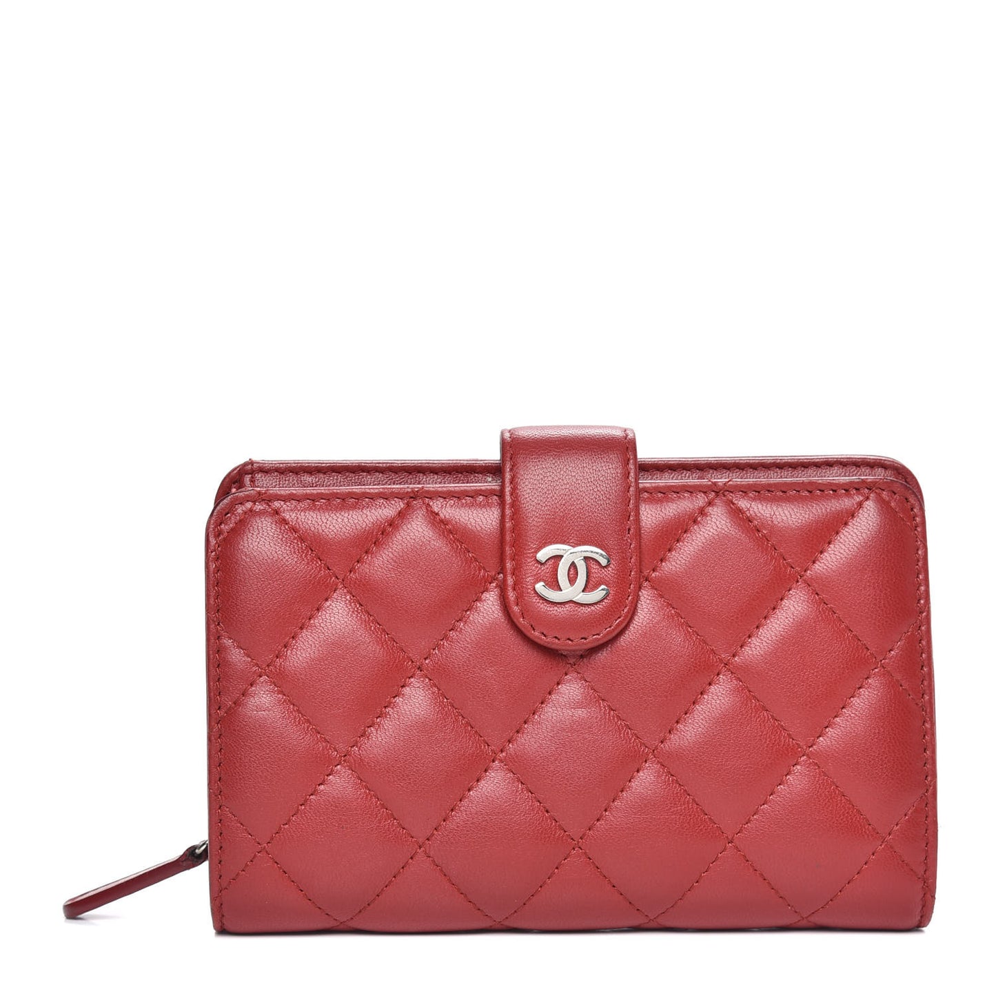 Lambskin Quilted Zipped Pocket Wallet Red