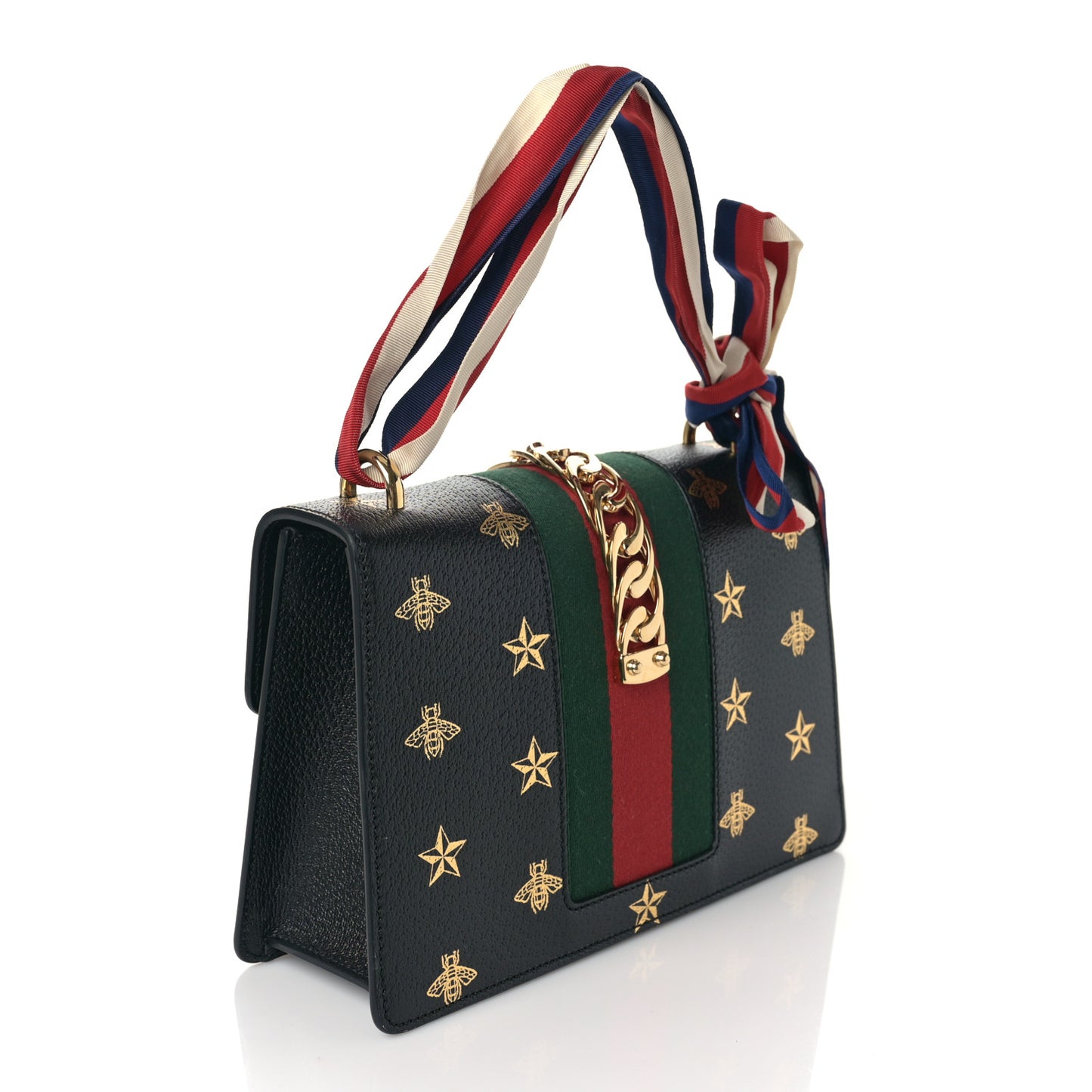 Textured Calfskin Bee Star Print Small Sylvie Shoulder Bag Black