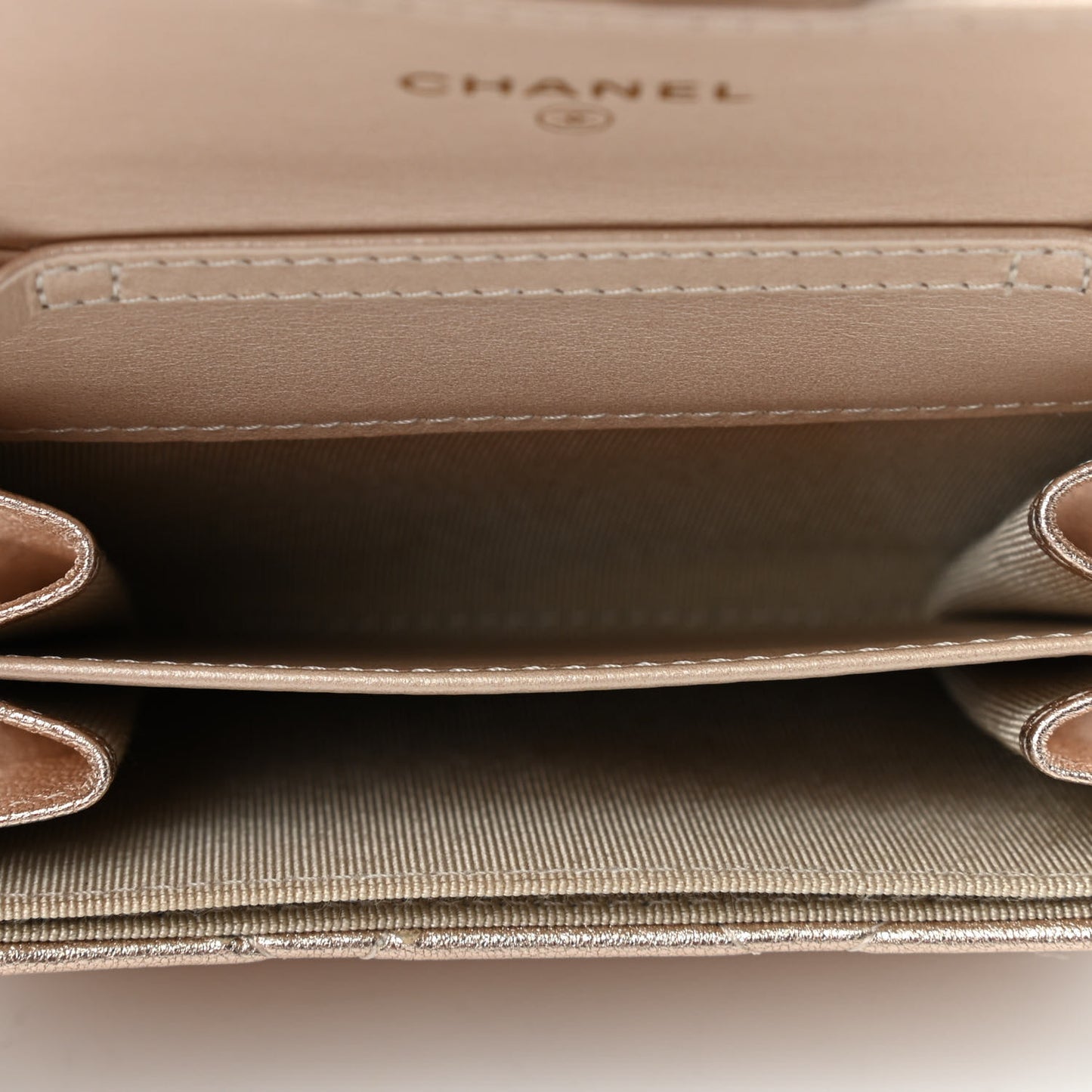 Metallic Lambskin Quilted Flap Card Holder On Chain Gold