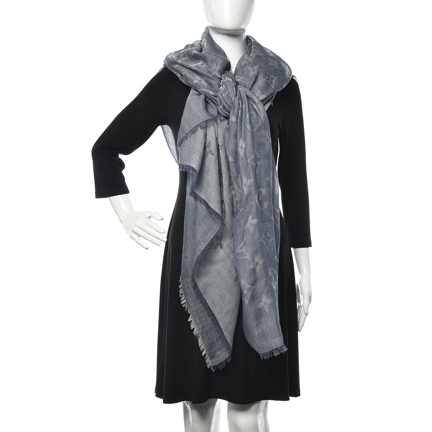 Wool Cotton Silk Daily Monogram Stole Denim