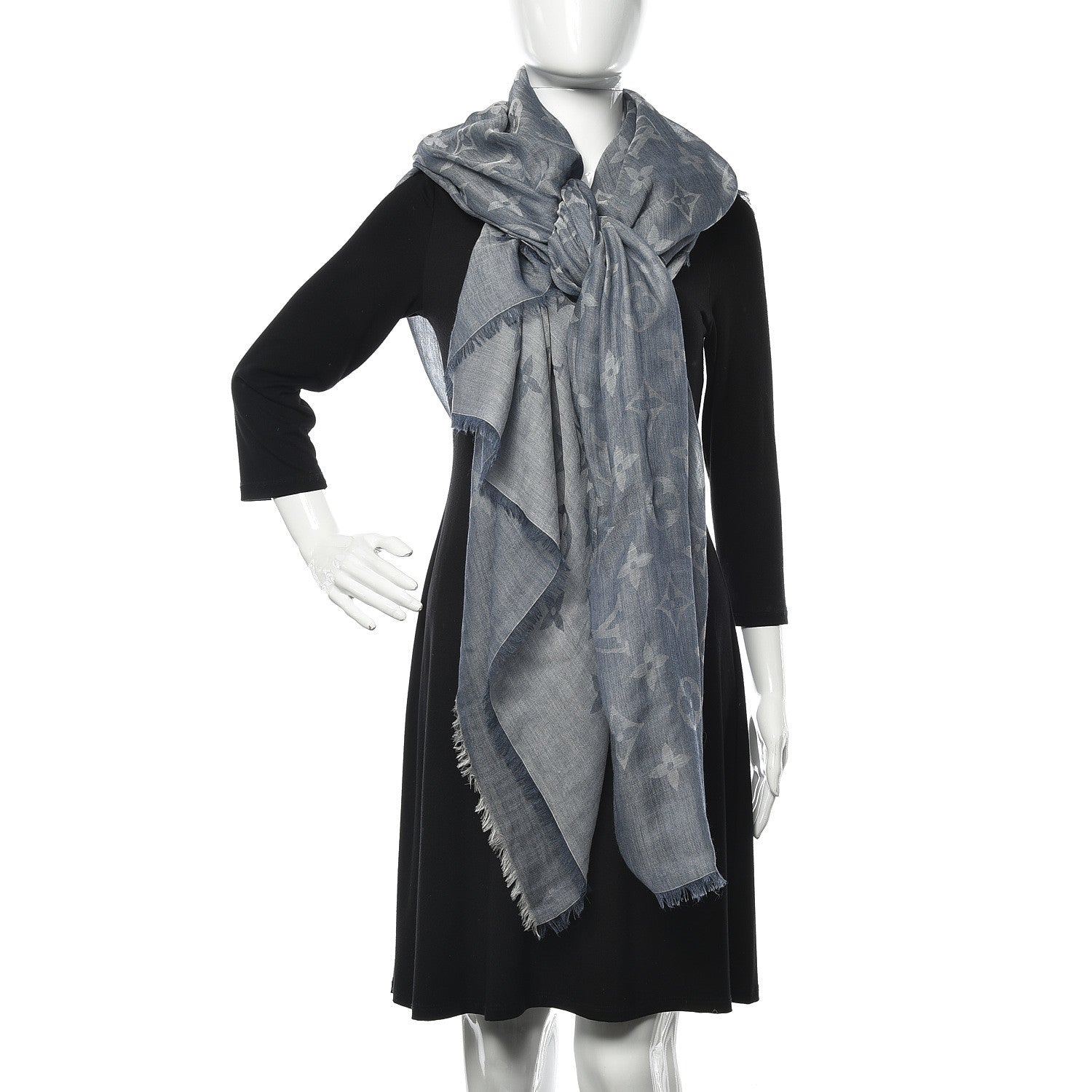 Louis Vuitton Wool Cotton Silk Daily Monogram Stole Denim 2 of 4