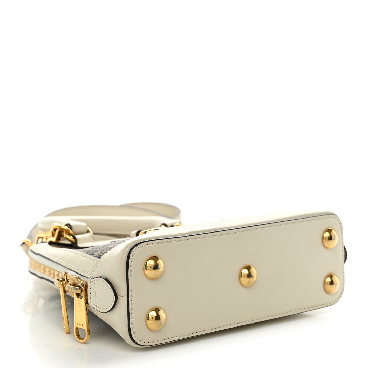 GG Supreme Monogram Azalea Calfskin Mini Horsebit 1955 Top Handle Bag Beige Ebony Mystic White