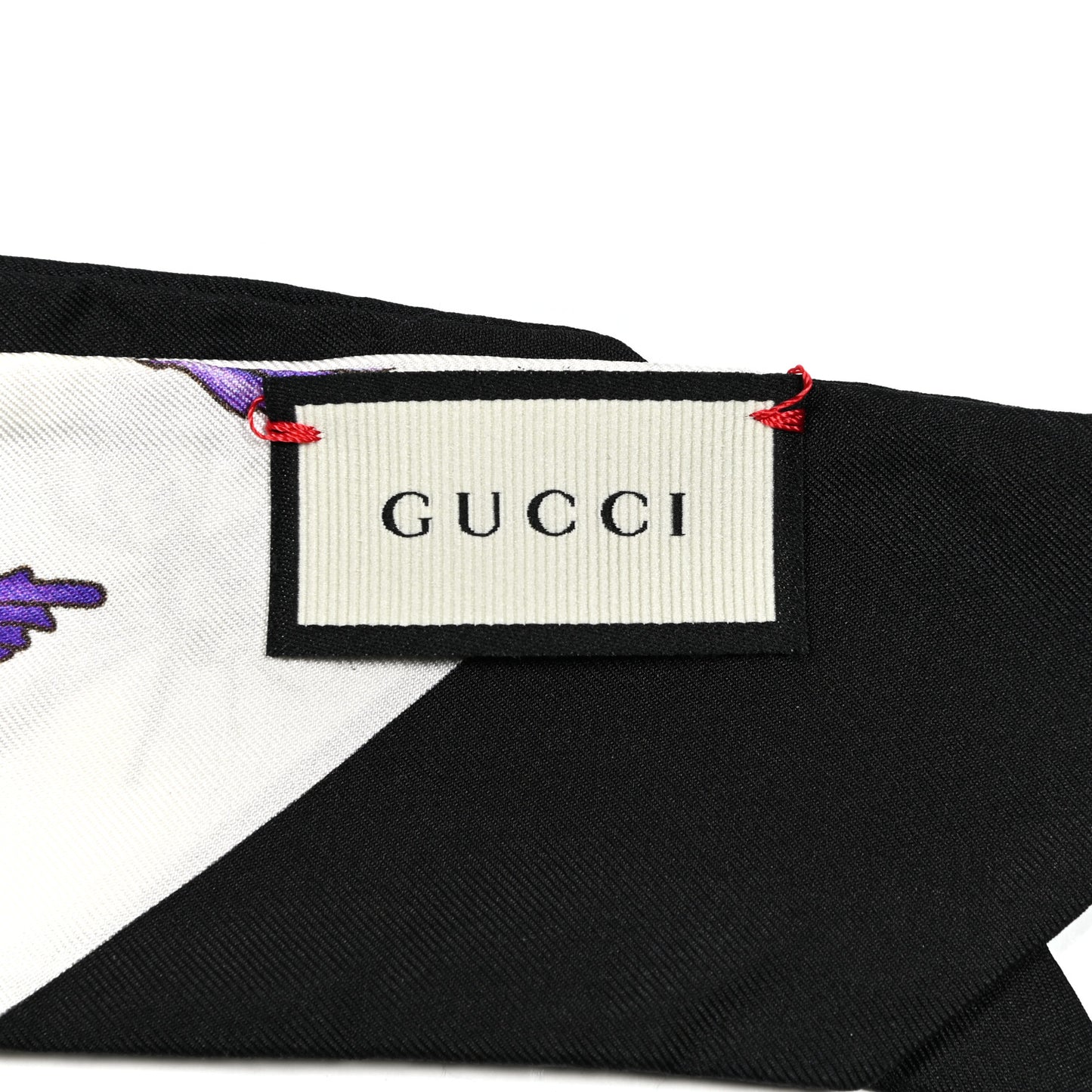 Silk Twill Floriso Neck Bow Scarf White Black
