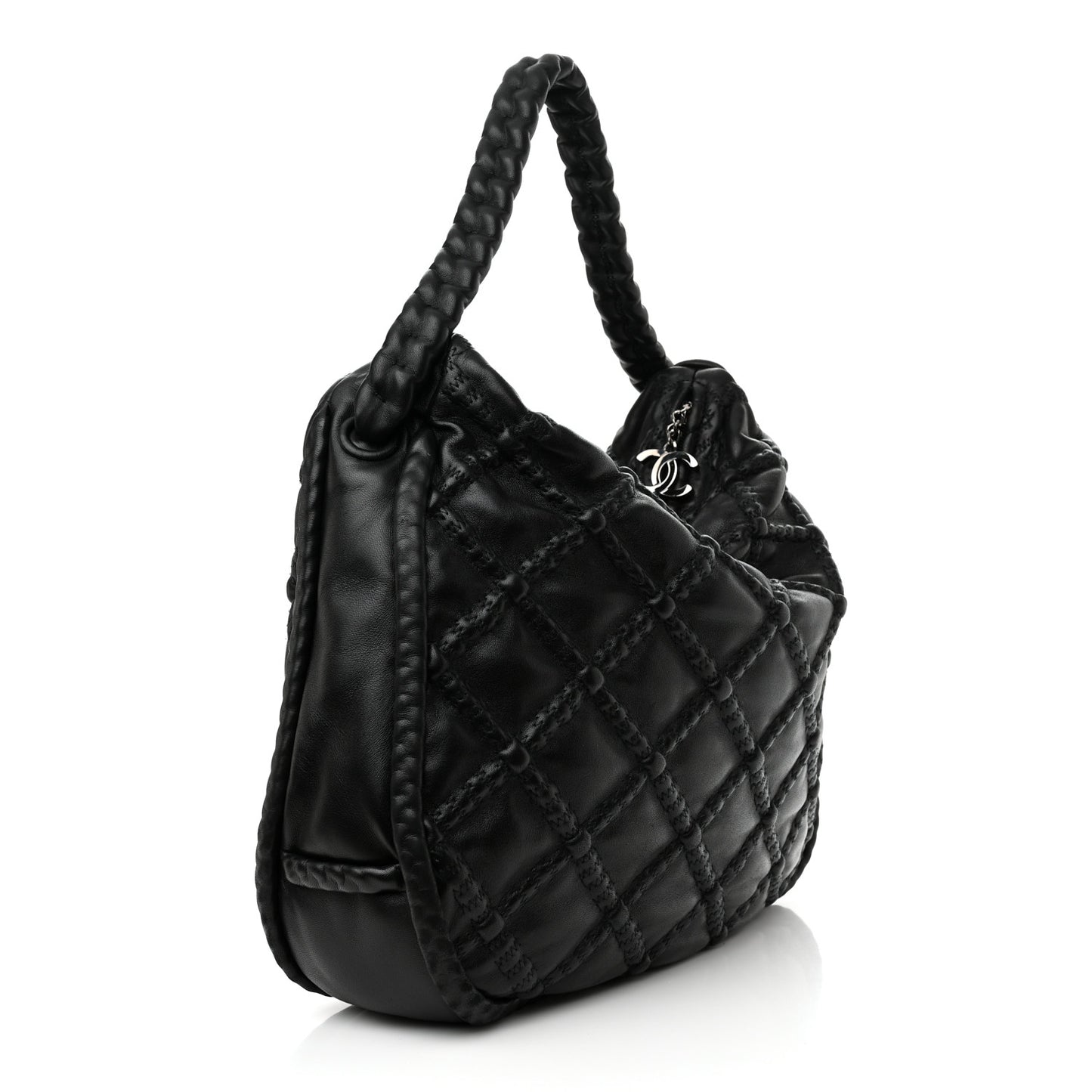 Quilted Lambskin Hidden Chain Hobo Black