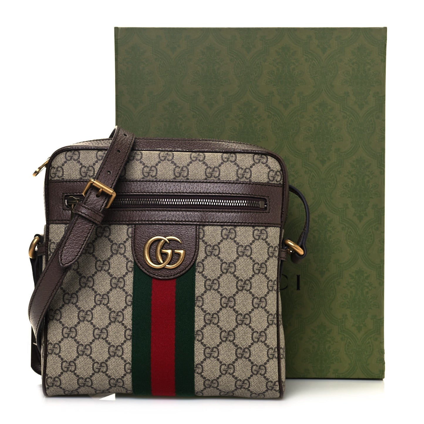 GG Supreme Monogram Web Small Ophidia Messenger Bag Brown