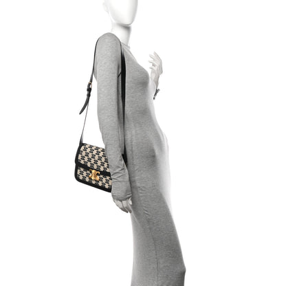 Celine Canvas Calfskin Triomphe Embroidered Medium Triomphe Bag Black 2 of 18