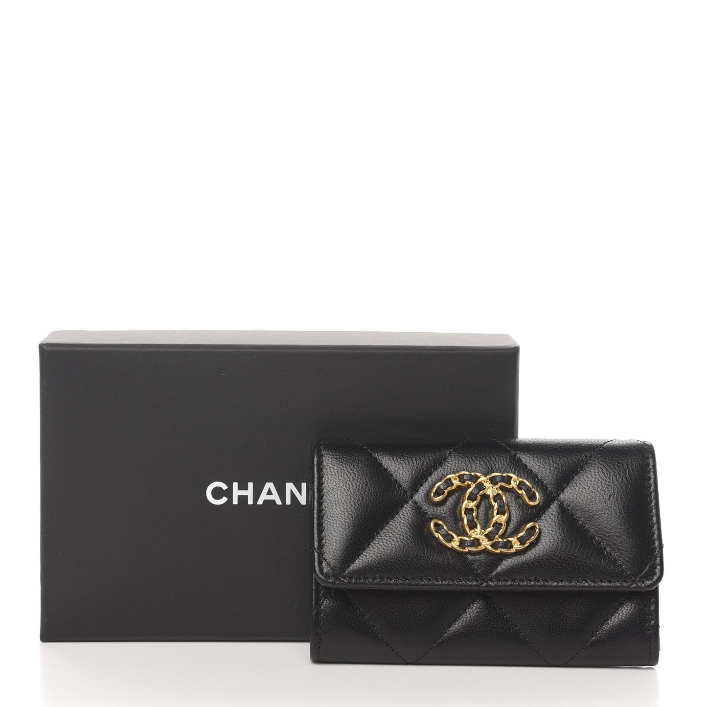Lambskin Quilted Chanel 19 Flap Card Holder Black
