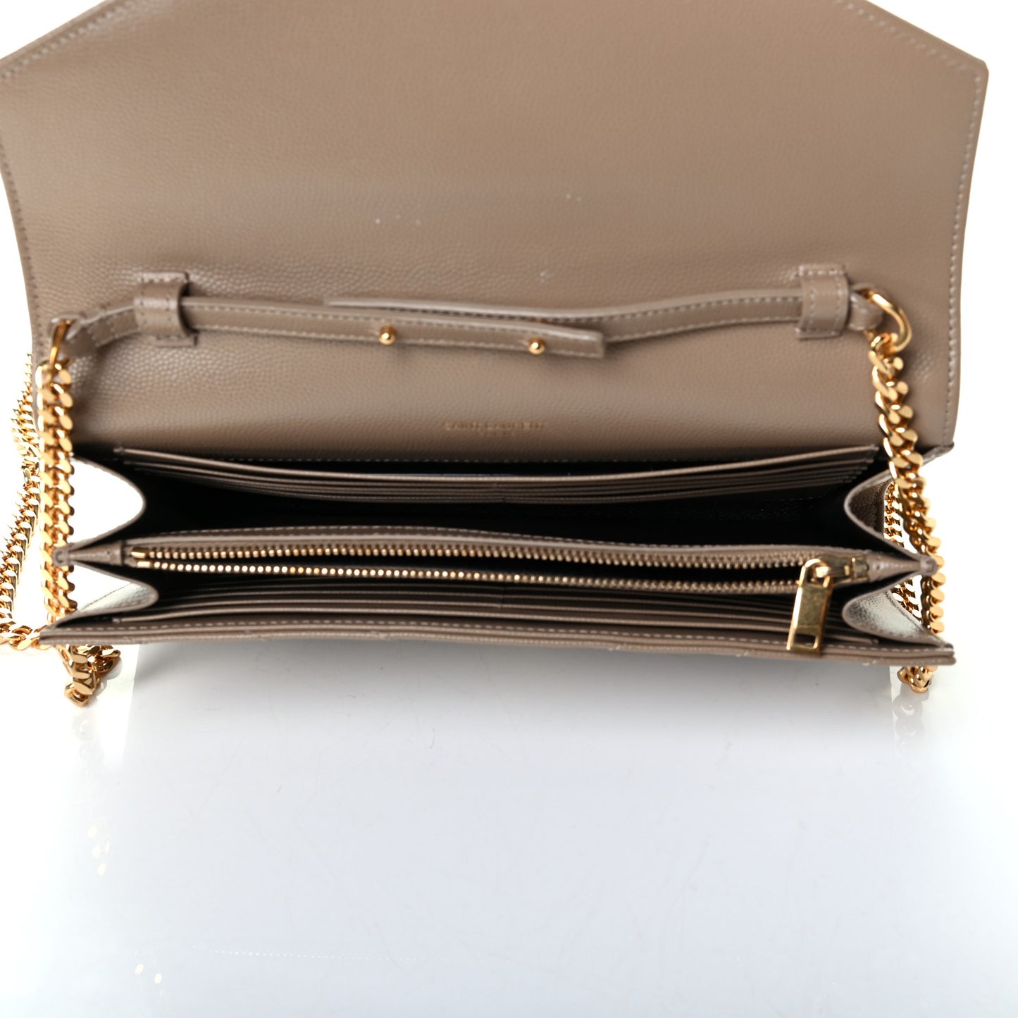 Grain De Poudre Matelasse Chevron Monogram Chain Wallet Light Taupe