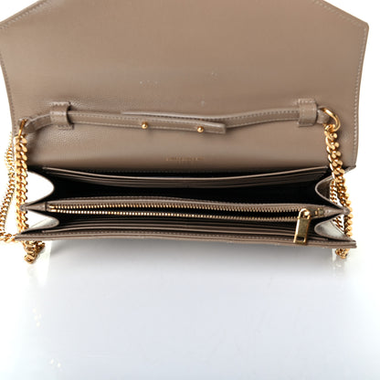 Saint Laurent Grain De Poudre Matelasse Chevron Monogram Chain Wallet Light Taupe 4 of 6