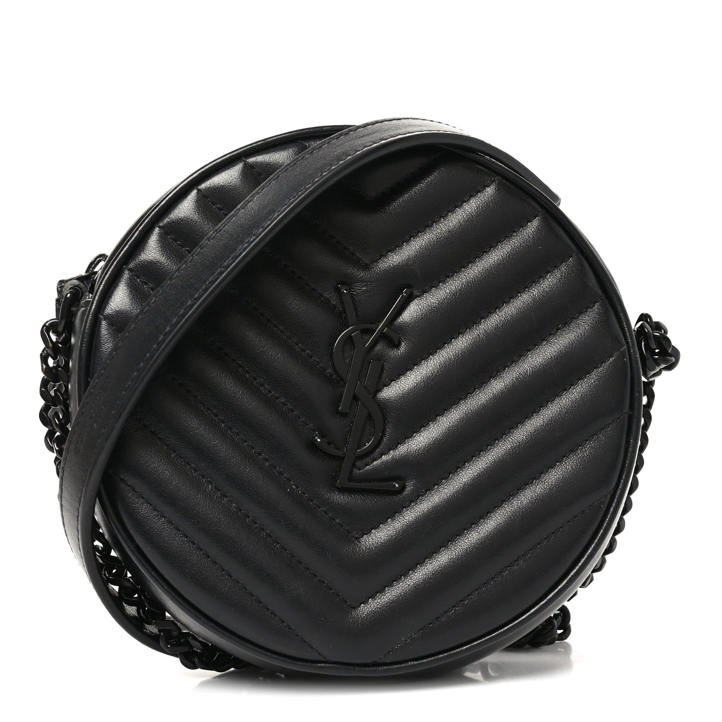 Calfskin Matelasse Chevron Round Vinyle Camera Bag Black