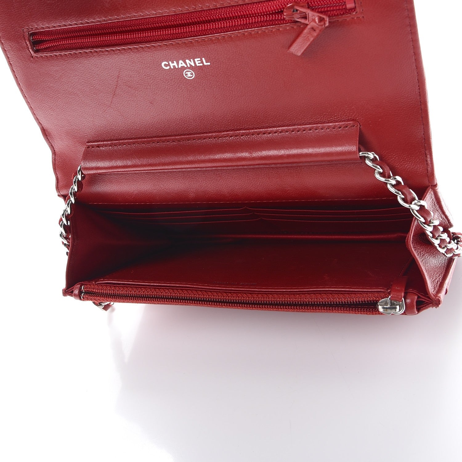 Chanel Lambskin Camellia Embossed Wallet On Chain WOC Dark Red 5 of 14