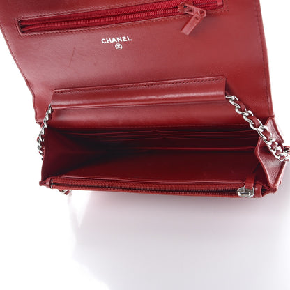 Chanel Lambskin Camellia Embossed Wallet On Chain WOC Dark Red 5 of 14