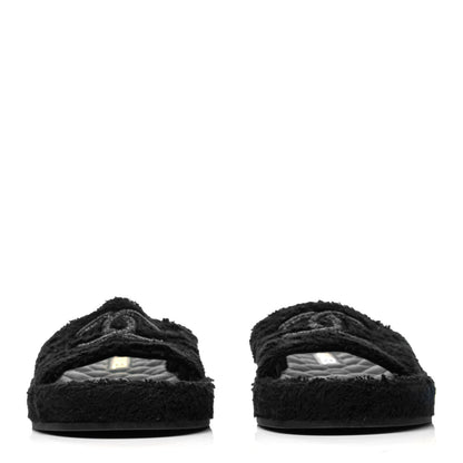 Chanel Terry Cloth Lambskin CC Sandals 40 Black 2 of 7