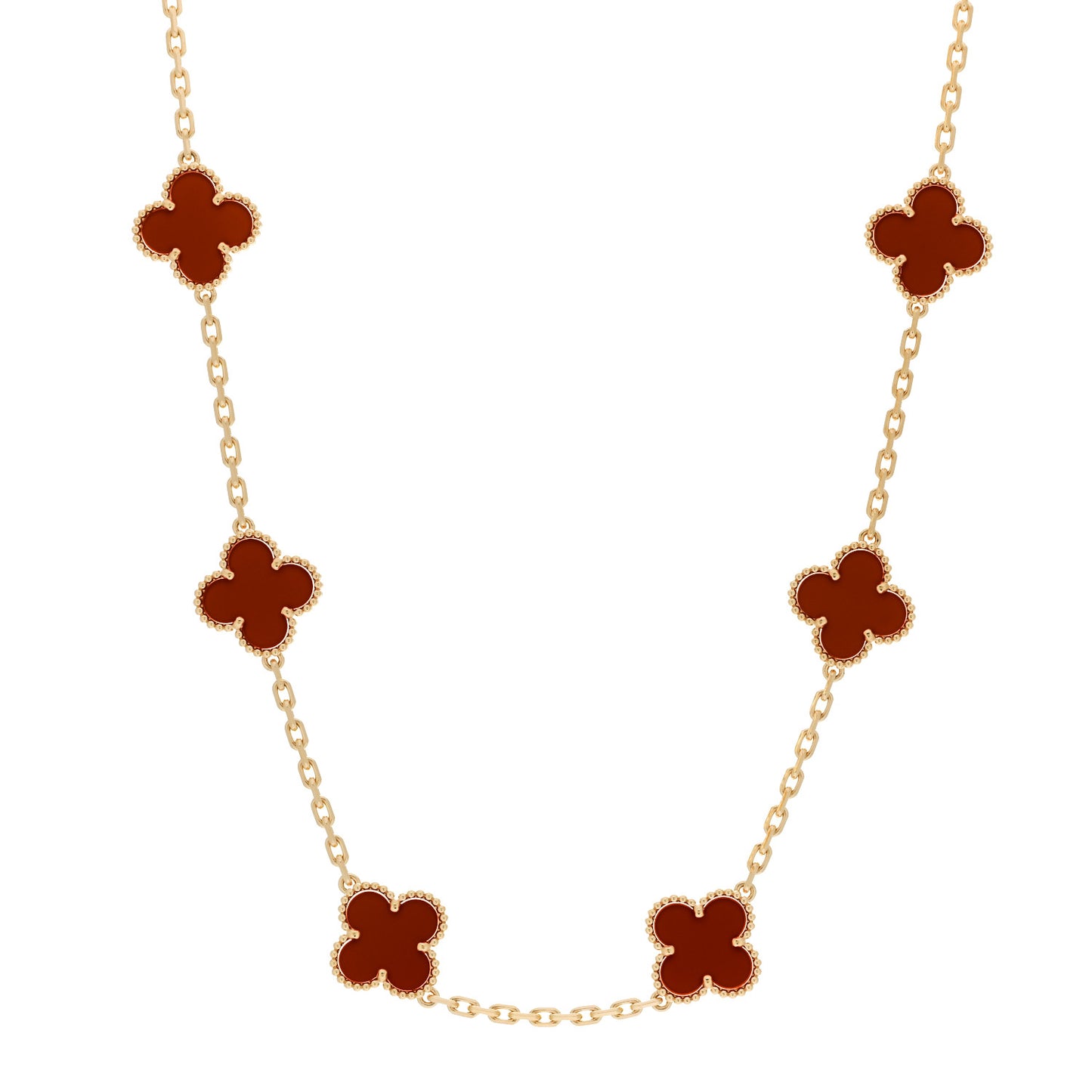 18K Yellow Gold Carnelian 10 Motifs Vintage Alhambra Necklace