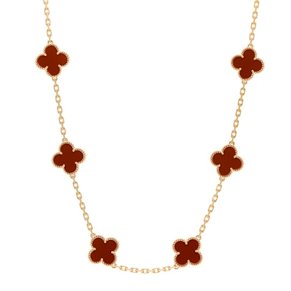Van Cleef & Arpels 18K Yellow Gold Carnelian 10 Motifs Vintage Alhambra Necklace 1 of 7