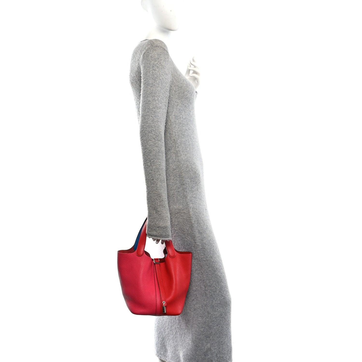 Hermes Taurillon Clemence Casaque Picotin Lock 22 MM Rouge De Coeur Rose Extreme Bleu Zanzibar 2 of 12