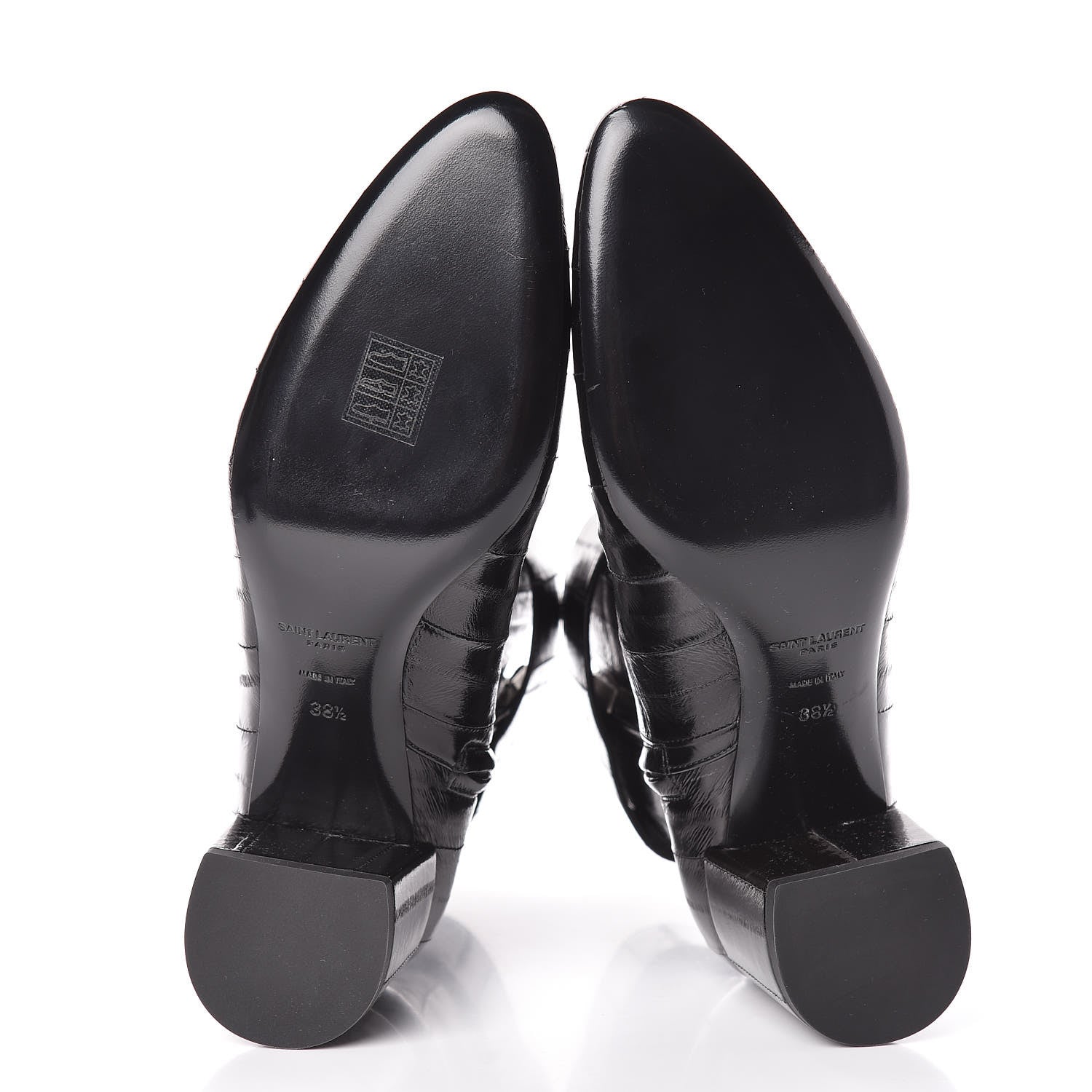Saint Laurent Shiny Eel Joplin Buckle Booties 38.5 Black 5 of 8