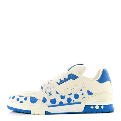 Louis Vuitton LV X YK Calfskin Printed Mens Infinity Dots Trainer Sneakers 10 White Blue 1 of 11