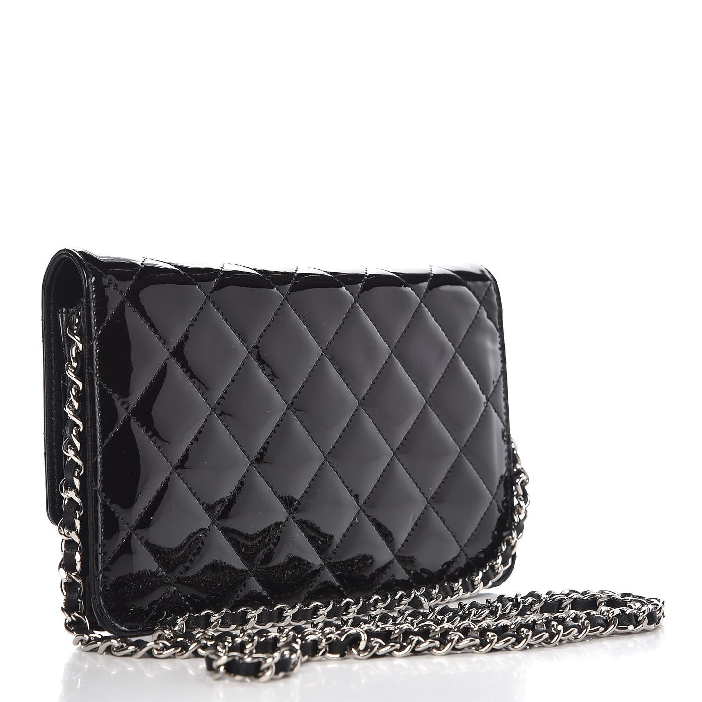 Patent Quilted Brilliant Wallet On Chain WOC Black