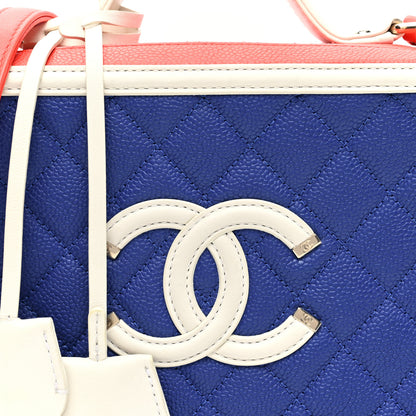 Chanel Caviar Quilted Medium CC Filigree Vanity Case Blue White Red 8 of 10