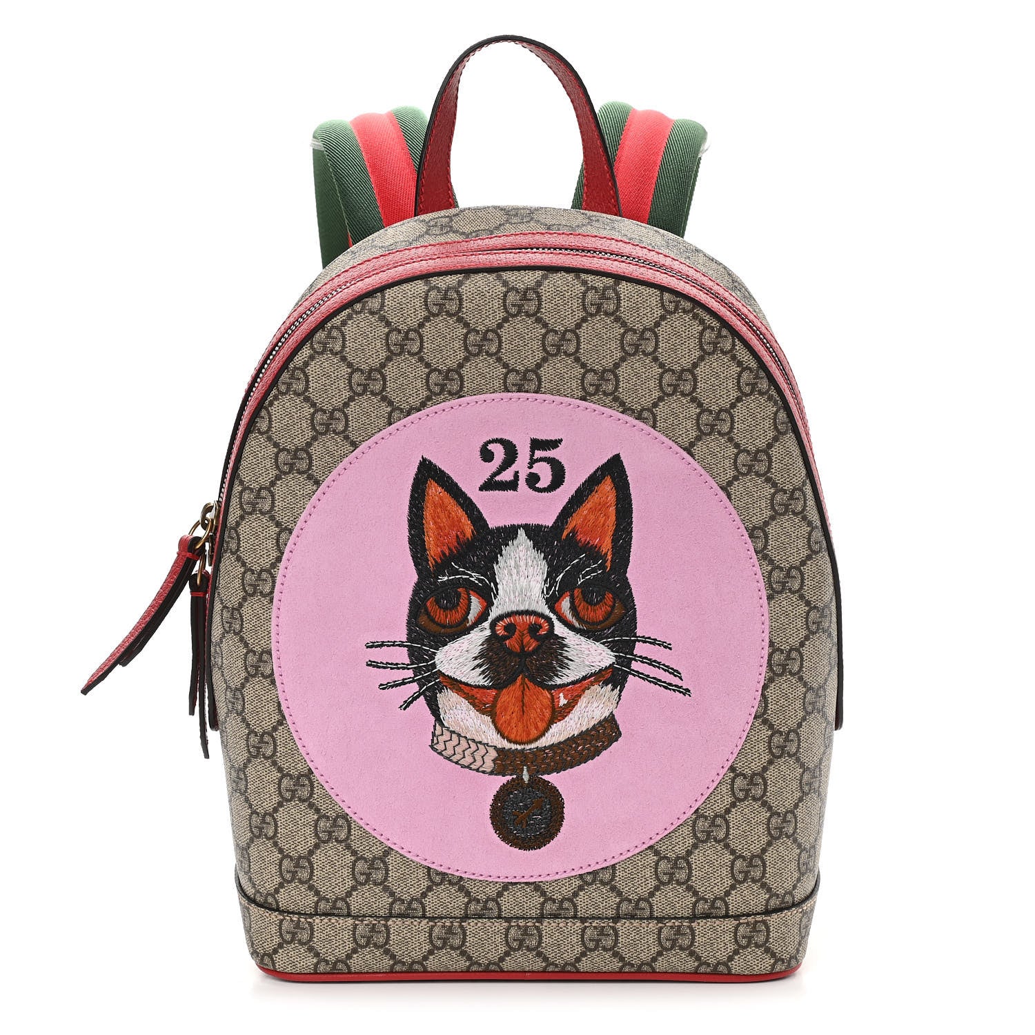 Gucci GG Supreme Monogram Web Bosco Patch Dome Backpack Beige Malva Hibiscus Red 1 of 10