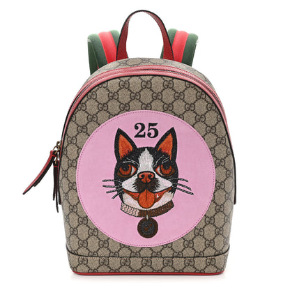 Gucci GG Supreme Monogram Web Bosco Patch Dome Backpack Beige Malva Hibiscus Red 1 of 10