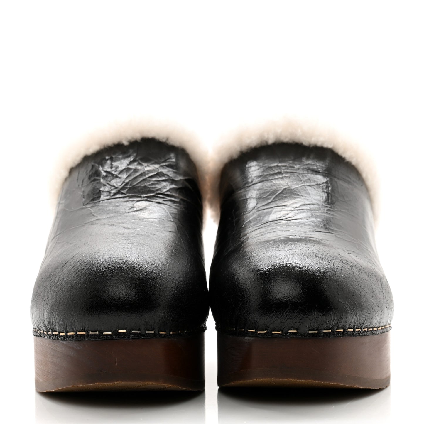 Crackled Sheepskin CC Mules 39 Black