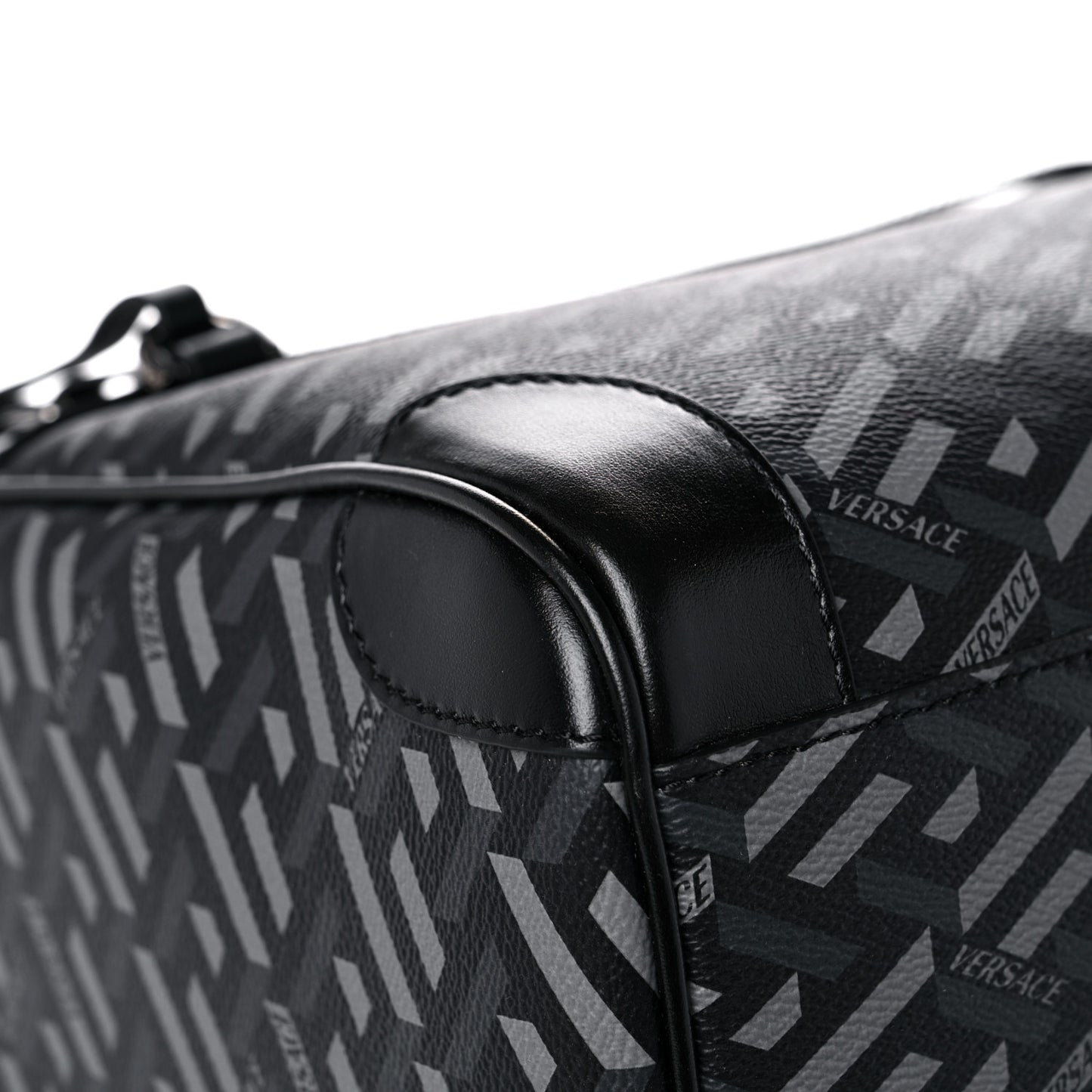 Coated Canvas Calfskin La Greca Signature Travel Bag Black Grey